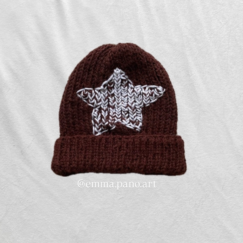 Brown embroidered Star Knit Beanie
